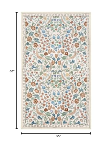 Lahome Beige Floral 3x5 Rug, Non-Slip Washable Area Rugs for Bedroom Dorm - color: Beige, size: 3' x 5'