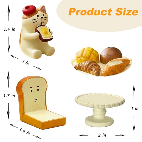 Cute Mini Bread Cat Figurine Set – Kawaii Resin Cat with Miniature Dessert Table Figure for Desk Shelf Home Decor, Adorable Cat Lover Gift (Bread Set) - color: Bread Set
