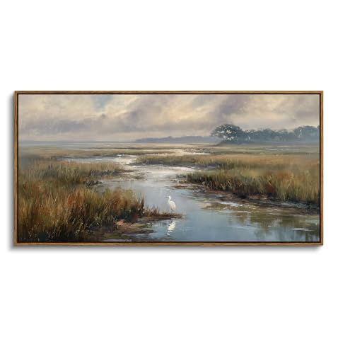 ARPEOTCY Extra Large Framed Wall Art, Marshland Egret Farmhouse Art,20x40In - color: Quiet Wetlands, size: 40"L x 20"W