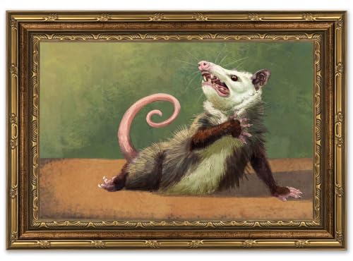 Vintage Gold Carved Framed Funny Opossum Canvas Wall Art, Humor Opossum Painting Picture Wall Decor, Quirky Animal Poster Print Artwork, for Living Room Bedroom Home Office Decroation 9x11in - color: Humorous Possum, size: 11"L x 9"W