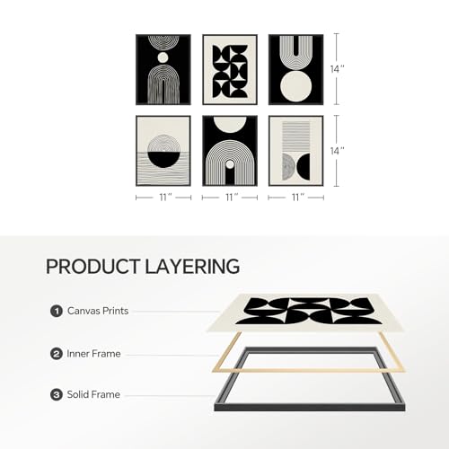 Framed Modern Abstract Black and White Wall Art for Living Room, 11x14 Inch - color: Black and White