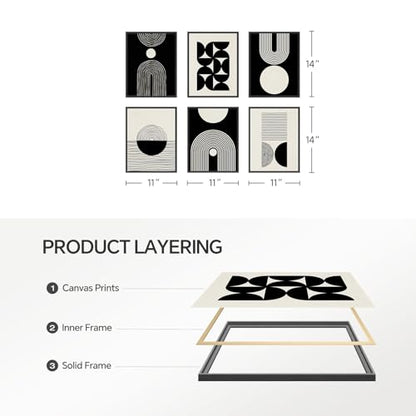 Framed Modern Abstract Black and White Wall Art for Living Room, 11x14 Inch - color: Black and White