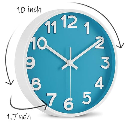 HIPPIH 10 Inch Wall Clock, 2Pack Silent Non Ticking Battery Operated Clocks - color: Blue, size: 10 inches