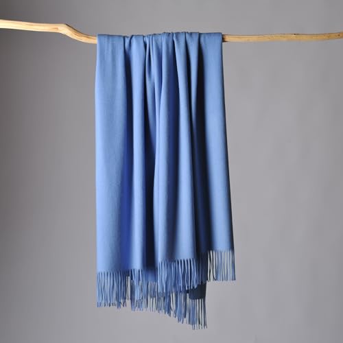 CUDDLE DREAMS Premium Cashmere Throw Blanket with Fringe (Porcelain Blue) - color: Porcelain Blue