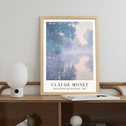 LLEEMPI Claude Monet Water Lilies Wall Art Set of 3, 12x16 Framed Prints - color: MonetWaterLily(Wood), size: 16"L x 12"W