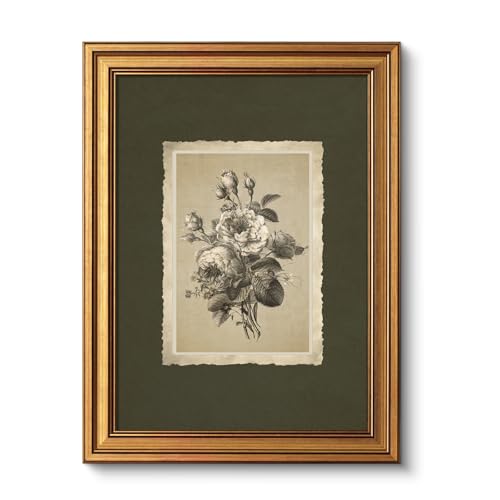 VIYYIEA Vintage Gold Framed Wall Art, 12x16 Inch Floral Rose Retro print Paintings, Antique Canvas Artwork, Victorian Picture Photo Frame Wall Decor for Gallery Bathroom Bedroom - color: Old Rose, size: 16"L x 12"W