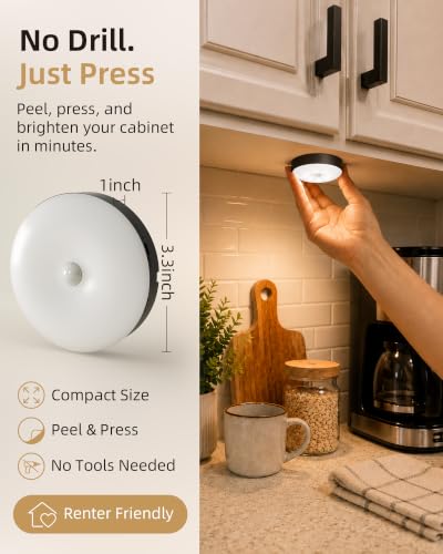 EZVALO RGB Puck Lights with Charging Station, Motion Sensor Cabinet Lights - color: Black