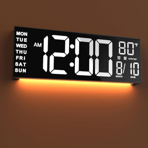 JALL 16" Large Digital Wall Mount Clock, Count Down Timer, Alarm, Big LED, DST, Temperature for Living Room Classroom Desk, Xmas, Birthday Gift for Senior Men Women Mom Dad, White - color: White, size: 16 inches