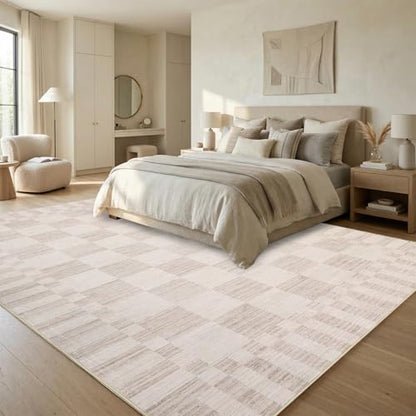 GarveeHome Beige Checkered Rug 5x7 Area Rugs Washable Checkerbroad 5x7 Rug - color: Beige, size: 5' x 7' (Rectangular)