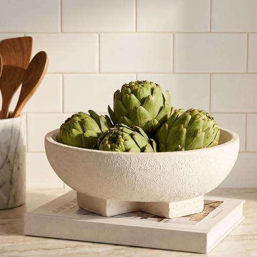 FESTGLOX Large Decorative Bowl, Beige White Fruit Bowl for Kitchen Counter - color: Beige-9.85in
