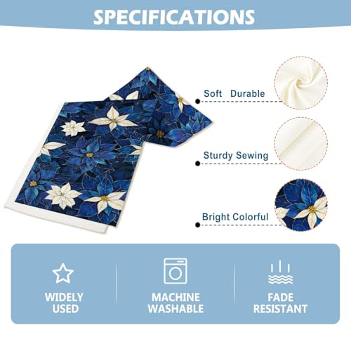 Christmas Navy Blue Poinsettia Table Runner Burlap 13x72 Inch - color: Blue Poinsettia, size: 13" x 72", Table Runner