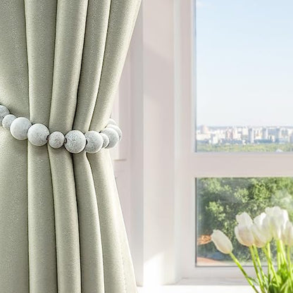 2 Pack Wood Bead Curtain Tieback, Boho Curtain Holdback,Whitewashed - color: White Washed