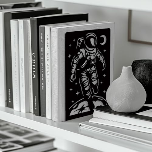 Peacoblue 5.3"x4.3"x7.9" Metal Bookends, Heavy Duty Book Ends for Shelves - style: Space Astronauts
