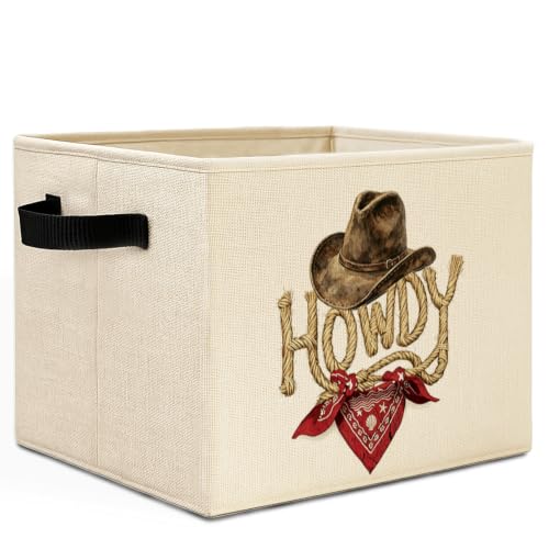 Howdy Cowboy Western Storage Bins Box with Handles, Retro Country Cowboy Southwestern Collapsible Basket Hamper Clothes Toys Organizer for Bedroom Bathroom Home - color: Howdy Cowboy