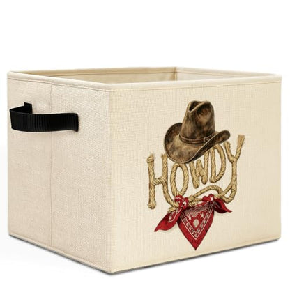 Howdy Cowboy Western Storage Bins Box with Handles, Retro Country Cowboy Southwestern Collapsible Basket Hamper Clothes Toys Organizer for Bedroom Bathroom Home - color: Howdy Cowboy