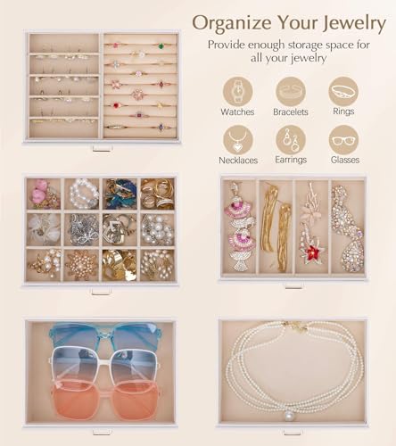 Homde Jewelry Box Large for Women: 6 Layers Organizer with 5 Drawers - color: White