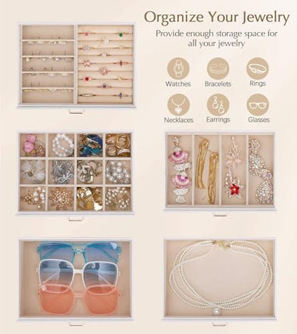 Homde Jewelry Box Large for Women: 6 Layers Organizer with 5 Drawers - color: White