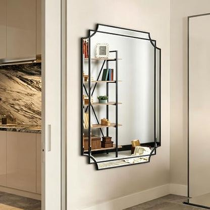 48"x31.6" Large Rectangle Beveled Mirror with Black Wood Frame - color: Black, size: 48"L x 31.6"W