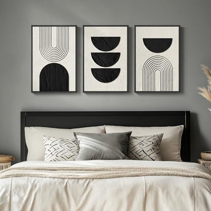 Framed Boho Black and White Abstract Wall Art Set, 3 Piece Canvas Prints - color: Geometric - D, size: 16" W x 24" H x 3Pcs