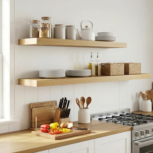 Venusmiles 12 inch Deep Floating Shelves for Wall, 55" Wide, Oak, 2-Pack - color: Oak Finish, size: 55"w x 12"d, 2p