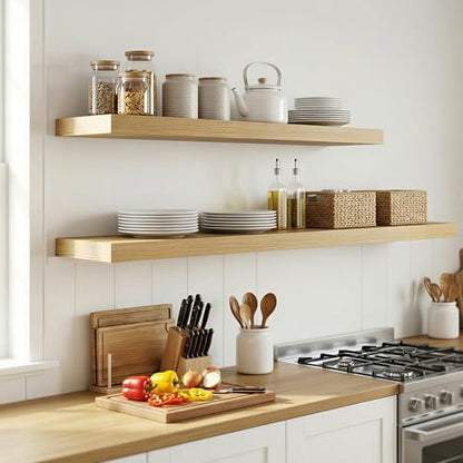 Venusmiles 12 inch Deep Floating Shelves for Wall, 72" Wide, Oak, 2-Pack - color: Oak Finish, size: 72"w x 12"d, 2p