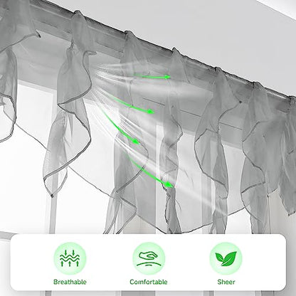 PearAge Ruffled Voile Semi Sheer Curtain Valance, Kitchen Living Room Shabby Chic Ruffle Valance Curtains, Girls Daughters Bedroom Cascade Window Valance 52x26 Inches (Grey-Triangle) - color: Grey