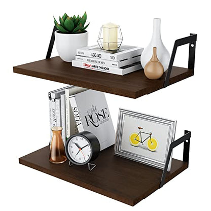 SRIWATANA Dark Walnut Deep Floating Shelves, Set of 2 Wood Wall Shelf Unit - color: Dark Walnut