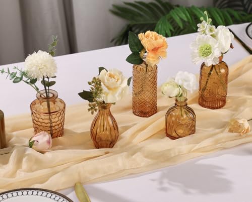 5pcs Amber Glass Bud Vase Set, Gold Small Flower Vases for Centerpieces - color: Amber, size: 5pcs