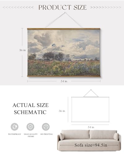 ARPEOTCY Extra Large Framed Wall Art, Retro Sky Field Landscape, 36x54In - color: Windy Countryside