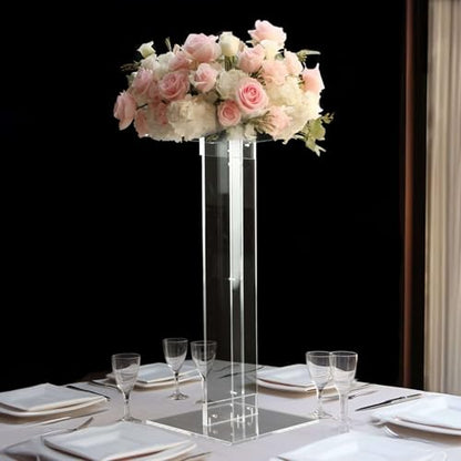 Efavormart 32" Heavy Duty Acrylic Wedding Display Stand with Square Bases, Clear Plexiglass Flower Pedestal Stand - 10mm Thick Plate - size: 32"