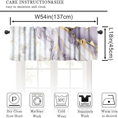 Luxury Pink Kitchen Valance, Abstract Purple White Gold Marble Lines Texture Print Blackout Short Window Curtain Treatment for Cafe Girls Bedroom Living Room, 54x18inch - color: Marble-17