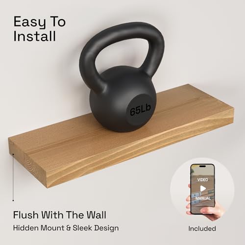 Natural Wood Floating Shelves for Wall 20 Inch Oak, Wooden Bathroom Shelf - color: Gold Oak, size: 20 Inch