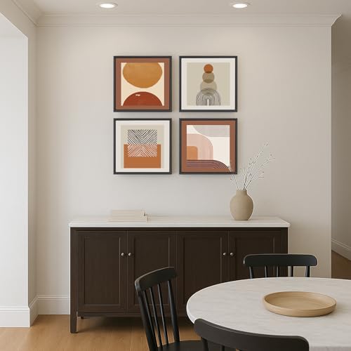 4 Piece Framed Abstract Boho Mid Century Wall Art for Living Room, 12x12 In - color: Orange and Red, size: 12" H x 12" W