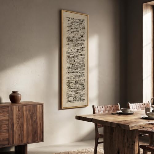 Large Framed Neutral Wabi Sabi Abstract Wall Art, Long Vertical 20x60 In - color: Black Marks A, size: 60"L x 20"W