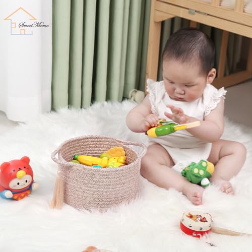 3-Pack Small Gift Basket Empty to Fill, Gift Bag & Ribbon, Natural Beige - color: Warm Brown, size: 3 Pack