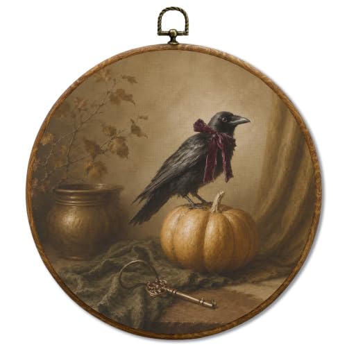JUIOEIU Moody Fall Halloween Raven Pumpkin Round Wall Decor 993 - color: Crow Pumpkin