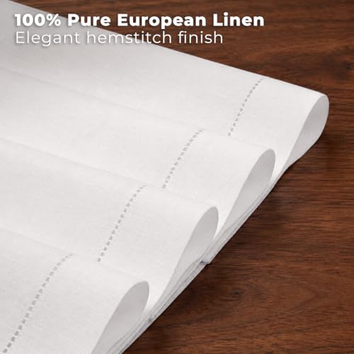 Signature Linen™ by D'Moksha, White Placemats Set of 4, 14 x 19 Inch, 100% Pure Linen Table Mats, Hemstitch, Machine Washable Cloth Placemats- Fall, Weddings, Outdoor Hosting - color: White, size: Set of 4 (14 X 19 Inch)