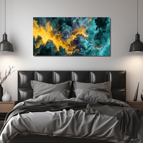 Ouzzlie Yellow Wall Art Abstract Picture Art for Bedroom - color: yellow, size: 48"L x 24"W