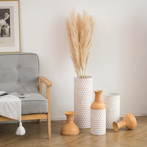 Sziqiqi Tall White Floor Vase, Rustic Metal Large Vases, Set of 3 - style: Large White Vases