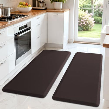 HappyTrends 2 PCS Kitchen Mat Cushioned Anti-Fatigue Floor Mat, Heavy Duty - color: Chocolate, size: 17.3"x39"+17.3"x39"