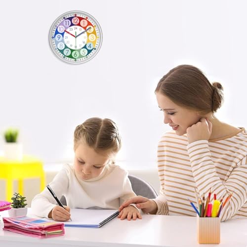 XFM Learning Clock for Kids 8 Inch Silent Telling Time Educational Clock - color: Colorful2, size: 8 Inch-1pcs