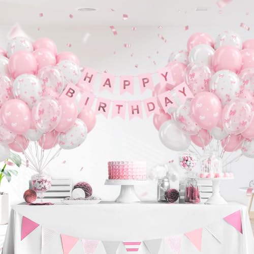 60pcs Pink Bow Balloons 12inch with Pink White Clear Bow Balloons - color: Pastel Pink