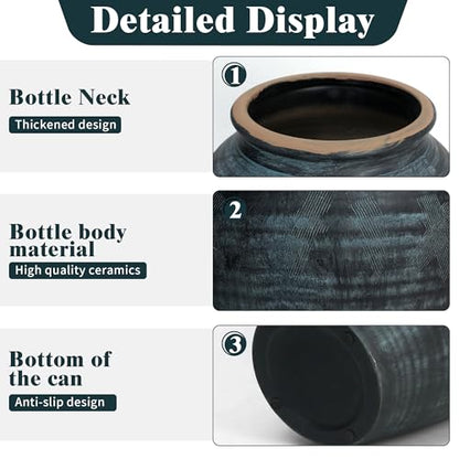 14.17" Blue Ceramic Vase, Rustic Farmhouse Living Room Home Decor - size: 14.17Inch