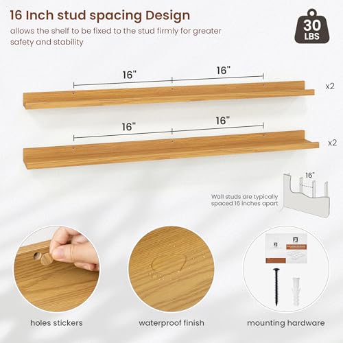 Axeman Picture Ledge Shelf, 48 Inch Oak Floating Shelves Set of 4 - color: Oak, size: 48 Inch