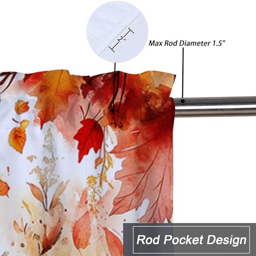 Fall Pumpkins Kitchen Curtain Valance 2 Pack Thanksgiving Maple Leaves Sunflowers Window Valance for Living Room Bathroom Bedroom Window Treatment Valances 54x18 inch - color: Fall Pumpkins