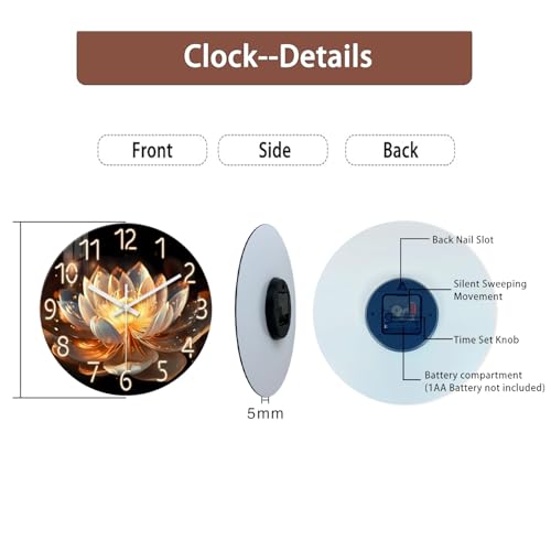 XFM Lotus Flower Wall Clock 16 inch Modern Zen Floral - color: Lotus Flower, size: 16 Inch