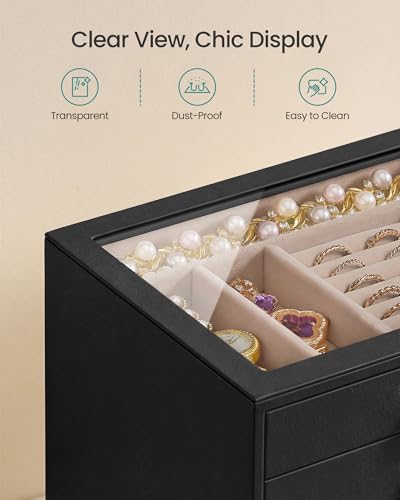 SONGMICS 5-Layer Jewelry Box with Glass Window, 5 Drawers, Golden Handles - color: Black, size: 5-Tier