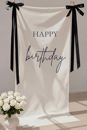 Tingjoo 27x78" Happy Birthday Banner White, Black Backdrop Bow Hanging - color: White, Black, style: Happy Birthday