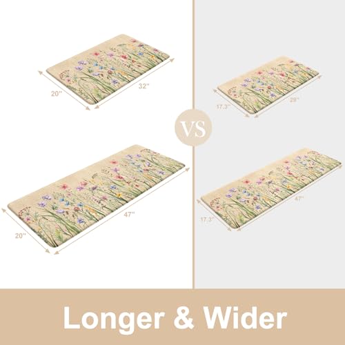 KIMODE Anti Fatigue Kitchen Mats, Brown Farmhouse Kitchen Rugs Sets of 2 - color: Floral/Brown, size: 47"L x 20"W x 0.47"Th + 32"L x 20"W x 0.47"Th