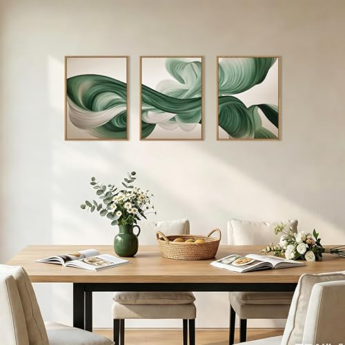 KAIRNE Green Abstract Waves Lines Framed Canvas Wall Art Set-12"x16"x3 - color: Abstract Wave Wall Art, size: 12"L x 16"W